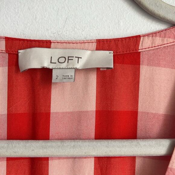 LOFT picnic plaid short sleeve fit & flared wrap dress sz 2 - Picture 5 of 10